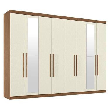 Imagem de Guarda Roupa Casal 8 Portas 4 Gavetas Master New Com Espelho Jatobá Areia Acetinado - Santos Andirá