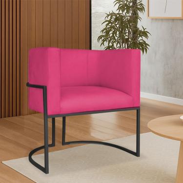 Imagem de Poltrona Dália Luxo Moderna Estofada Design Sofisticado Com Base De Ferro Preto Suede Pink