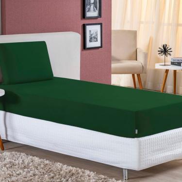 Imagem de Jogo De Cama Solteiro Nobre 2 Peças Lençol Com Elástico De 30cm De Altura Malha 100% Algodão - Verde-bandeira