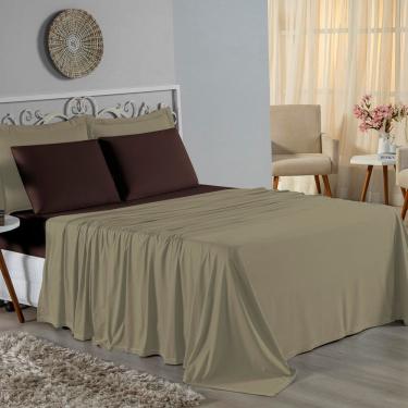 Imagem de Jogo De Cama Queen Nobre 4 Peças Lençol Com Elástico De 30cm De Altura Malha 100% Algodão - Avelã / Marrom