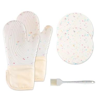 Imagem de Luvas de forno de estilo nórdico de silicone e algodão doce branco - t