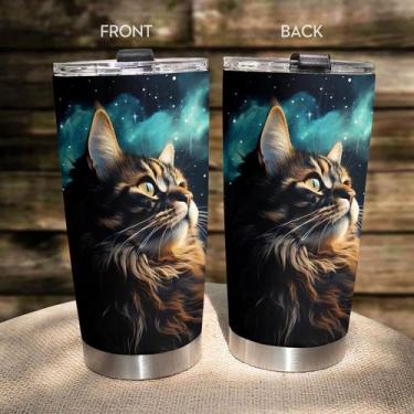 Imagem de Caneca Tumbler Oasisdream de aço inoxidável 600 mL com estampa de gato