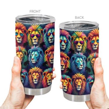 Imagem de Caneca de café Tumbler Oasisdream 600ml de aço inoxidável com leão