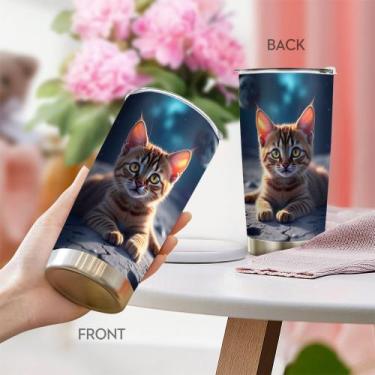 Imagem de Caneca de viagem Oasisdream Tumbler 600 ml com estampa de gato