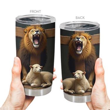 Imagem de Caneca Tumbler Oasisdream de aço inoxidável 600 ml com estampa de leão