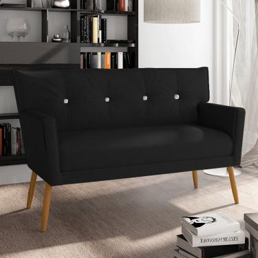 Imagem de Kit 01 Namoradeira 02 Lugares e 01 Poltrona Anitta com Strass Linho Preto A79 Pés Palito Castanho - D'Rossi