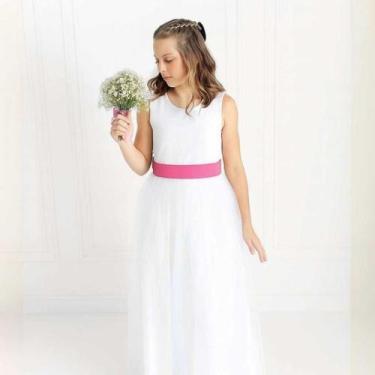 Imagem de Vestido Infantil Longo Branco Faixa DOURADO REF4072 - Só Mariazinha, R