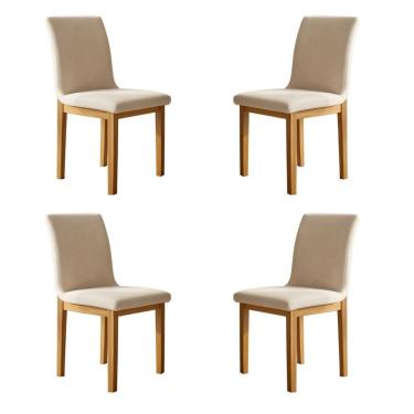 Imagem de Kit 4 Cadeiras para Sala de Jantar Pés Madeira Maciça Bella Cinamomo/Palha