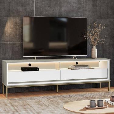 Imagem de Rack para TV Até 65 Polegadas Peridoto 2 Gavetas com Led Off White/Banco Acetinado - Pnr Móveis