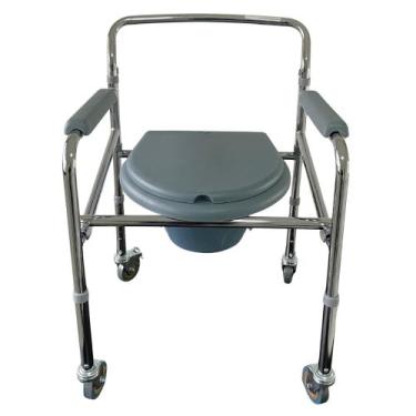 Imagem de Cadeira Banho Higienica Rodinhas Ajuste Altura Assento Dobrável Cesto 
