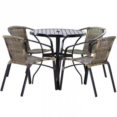 Imagem de Kit Mesa 1m + 4 Cadeiras Alumínio Jardim Piscina Cappuccino