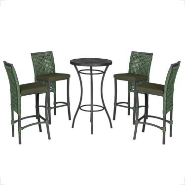 Imagem de Mesa Bistro E 4 Banquetas Roma Preta Corda Náutica 12 Verde