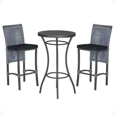 Imagem de Mesa Bistro E 2 Banquetas Roma Preta Corda Náutica 12 Prata