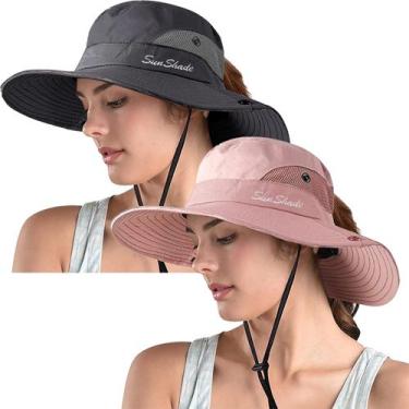 Imagem de Chapéu de sol ZOORON Ponytail Safari com proteção UV para mulheres x2