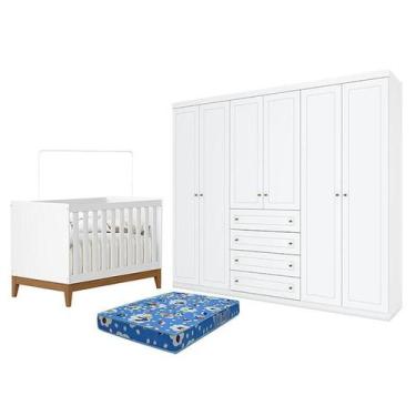 Imagem de Berço Americano Flip Branco Acetinado Reller e Guarda Roupa Casal Amer