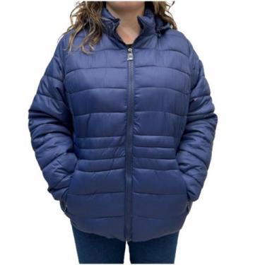 Imagem de Jaqueta feminina plus size city lady puffer nylon 628026, Azul escuro,