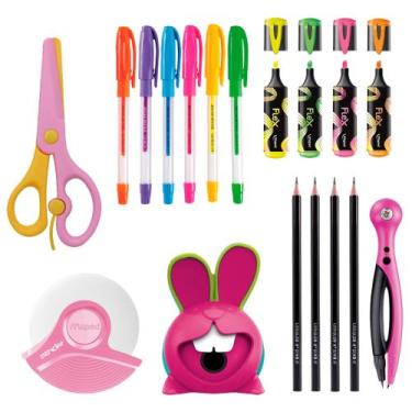 Imagem de Material Escolar Kit Basico Borracha Caneta Gel Colorida Apontador Lap
