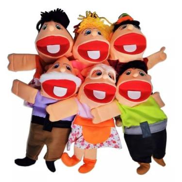 Imagem de Fantoche de Mão Família Branca Completa Papai Mamãe Vovó Vovô Filhinho