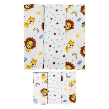 Imagem de Kit 6 Peças 3 Cueiros Bebê Estampado 50Cm X 80Cm e 3 Pano Boca 100% Al