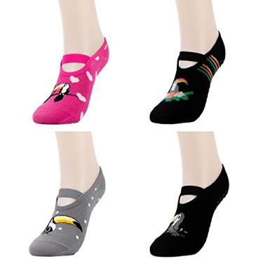 Imagem de 04 Pares Meias Sapatilhas Esportes Pilates Yoga Adulto Feminino Com Estampas Lindas Ant...