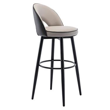 Imagem de Banco De Bar Giratório De Couro PU Com Banco De Encosto Oco, Altura De Balcão De Ilha De Cozinha, Assento De Sala De Jantar Cromado Preto Com Apoio Para Os Pés Redondo Para Café, Lounge, Pub, Cozinha