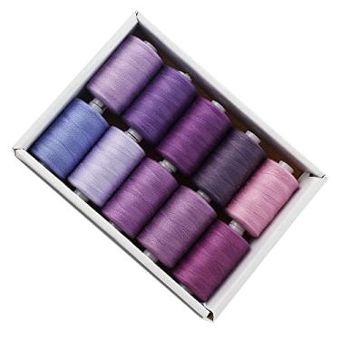 Imagem de harayaa 12 pçs/conjunto de linhas de costura poliéster 1000 metros sortidas para bordar máquina de costura manual Overlock para todos os fins, roxo