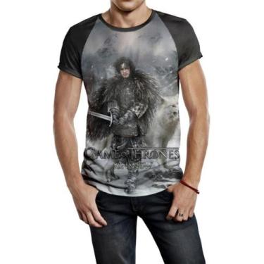 Imagem de Camiseta Raglan Masculina Jon Snow Game Of Trhones Ref:35 - Smoke