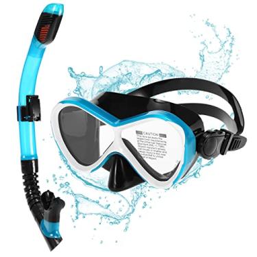 Imagem de Kiboule Óculos de natação profissional infantil com tubo de snorkel seco conjunto óculos antiembaçante para mergulho com snorkel