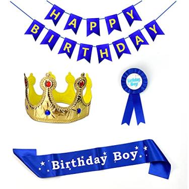 Imagem de Coroa de rei de aniversário para meninos, conjunto de acessórios de festa de aniversário de menino, faixa de aniversário e alfinetes de botão faixa de feliz aniversário para decoração de festa de aniversário de meninos
