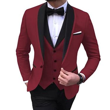 Imagem de Blazer masculino jaqueta blazer de casamento 3 peças ternos sólidos trespassado para jantar, baile, vinho, 3GG (195