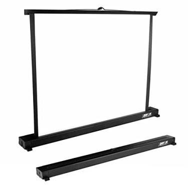 Imagem de Tela de projetor portátil de 40 polegadas Suporte de mesa Terno para projeção 4: 3 Puxe para cima Design retrátil em caixa de alumínio para projetores de telefoto para viagens internas ao ar livre White