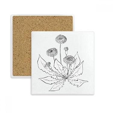 Imagem de Porta-copos quadrado com flores brancas e pretas de dente-de-leão, suporte de subplaca para caneca