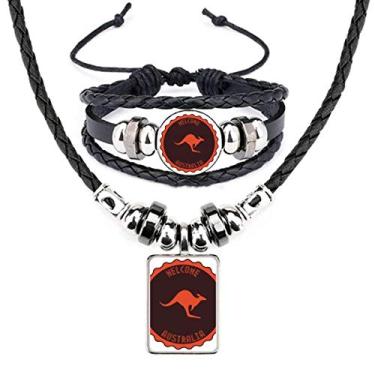 Imagem de Conjunto de joias de couro com silhueta de emblema de Canguru sabor Austrália