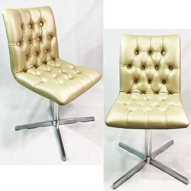 Imagem de Kit 2 Cadeiras Decorativa Jaque Capitonê facto champanhe base giratória - Poltronas do Sul