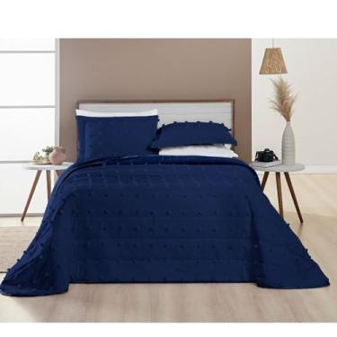 Imagem de Colcha Casal 3 Peças Cobre Leito Micropercal 300 Fios Popy Cor:Azul Marinho