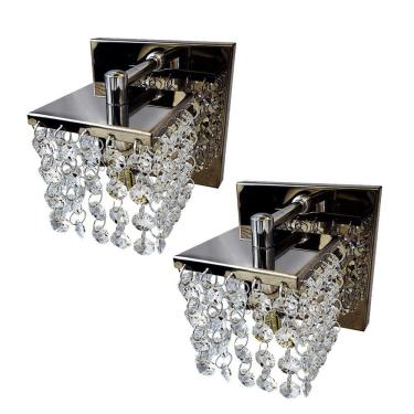 Imagem de Kit 2 Arandelas Cristais Legítimos Aço Inox Salas