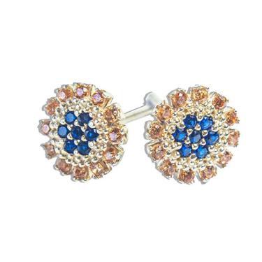 Imagem de Brinco Flor Zircônia Azul Prata 925 8mm