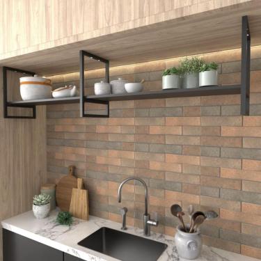Imagem de Prateleira industrial cozinha suporte para prateleira industrial nicho industrial nichos para cozinha Prateleira de ferro e madeira