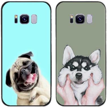Imagem de 2 peças coruja lobo leão tigre gato pilha golfinhos pug Husky cão dinossauro panda capa de telefone traseira gel TPU para Samsung Galaxy S8+ (Husky Pug Dog)