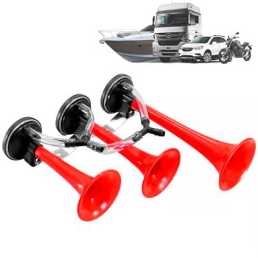 Imagem de Buzina 3 Corneta A Ar Verdureiro Vermelha Caminhão Truck