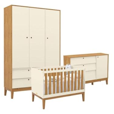 Imagem de Quarto de Bebe Unique 3 Portas com Cômoda Sapateira Off White Freijó Eco Wood - Matic