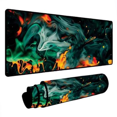 Imagem de Novo Mouse Pad Gamer Deskpad Speed Extra Grande Borda Costurada Profissional Varios Tamanhos - Liquid Verde-Agua Amarelo (80X40)