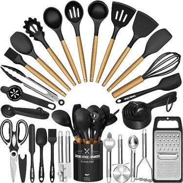 Imagem de Conjunto de utensílios de cozinha - 34 peças de utensílios de cozinha de silicone com suporte, conjunto de espátulas de utensílios de cozinha resistentes ao calor Umite Chef para panelas