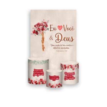 Imagem de Painel De Festa Vertical 1,50 x 2,20 + Trio De Capas Cilindro - Eu Amo