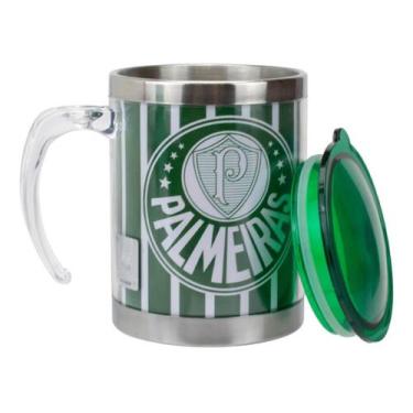 Imagem de Caneca Térmica Com Tampa 450ml Listrada - Palmeiras - Mileno