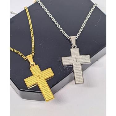 Imagem de Colar Corrente Masculino Cruz Crucifixo Pai Nosso Em Aço inoxidável ba