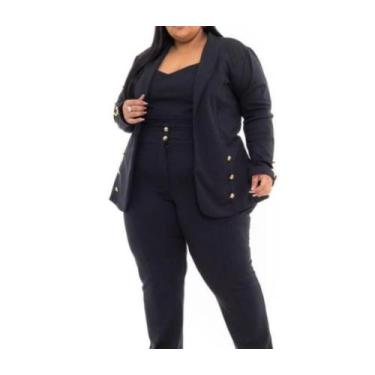 Imagem de Conjunto Plus Size 3 Peças Blazer + Cropped + Calça - Josy Modas, Pret