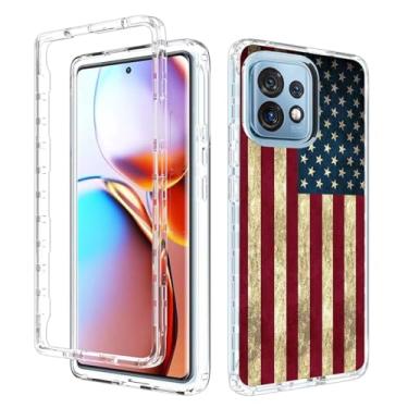 Imagem de Yodueiv Capa para Motorola Edge Plus 2023/Moto X40/Edge 40 Pro XT2301-5, capa protetora para celular com estampa de bandeira transparente para Motorola Edge+ 2023 bandeira dos EUA