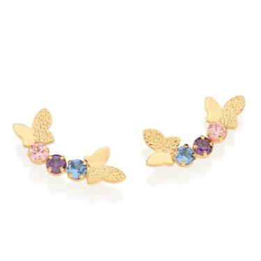 Imagem de Brinco Lindo Feminino Borboletas Rommanel Banhado Ouro 18k Com Zircôni