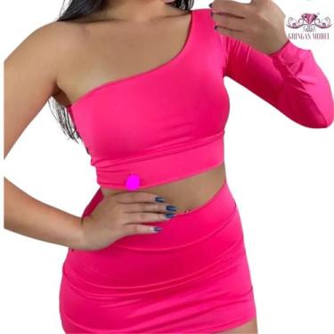 Imagem de Conjunto Cropped um Ombro só + Saia Reguladora - GRINGAS MODEL, Rosa, 